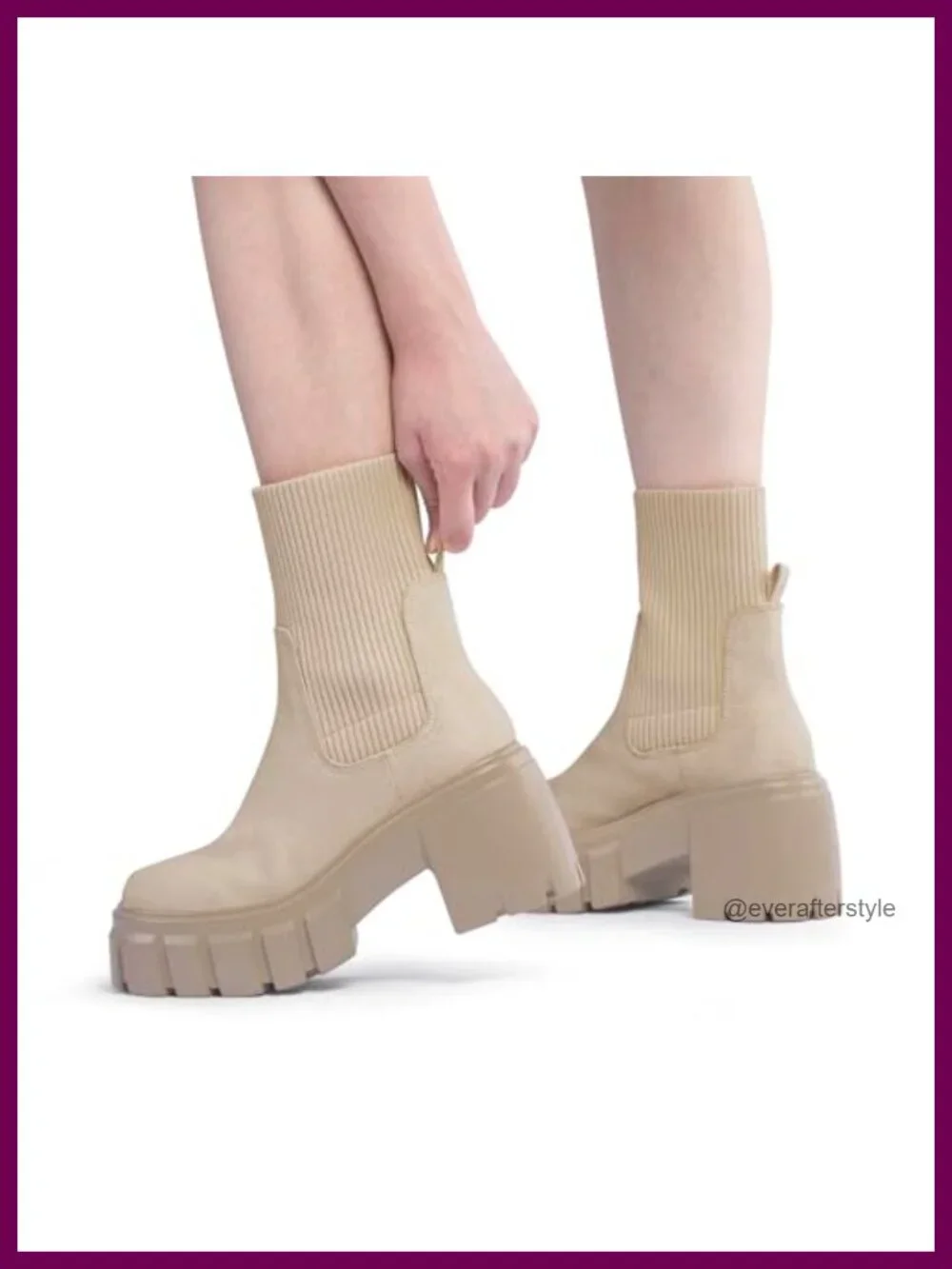 Women's Chelsea Ankle Boots Chunky Heel Lug Sole Slip-On Suede